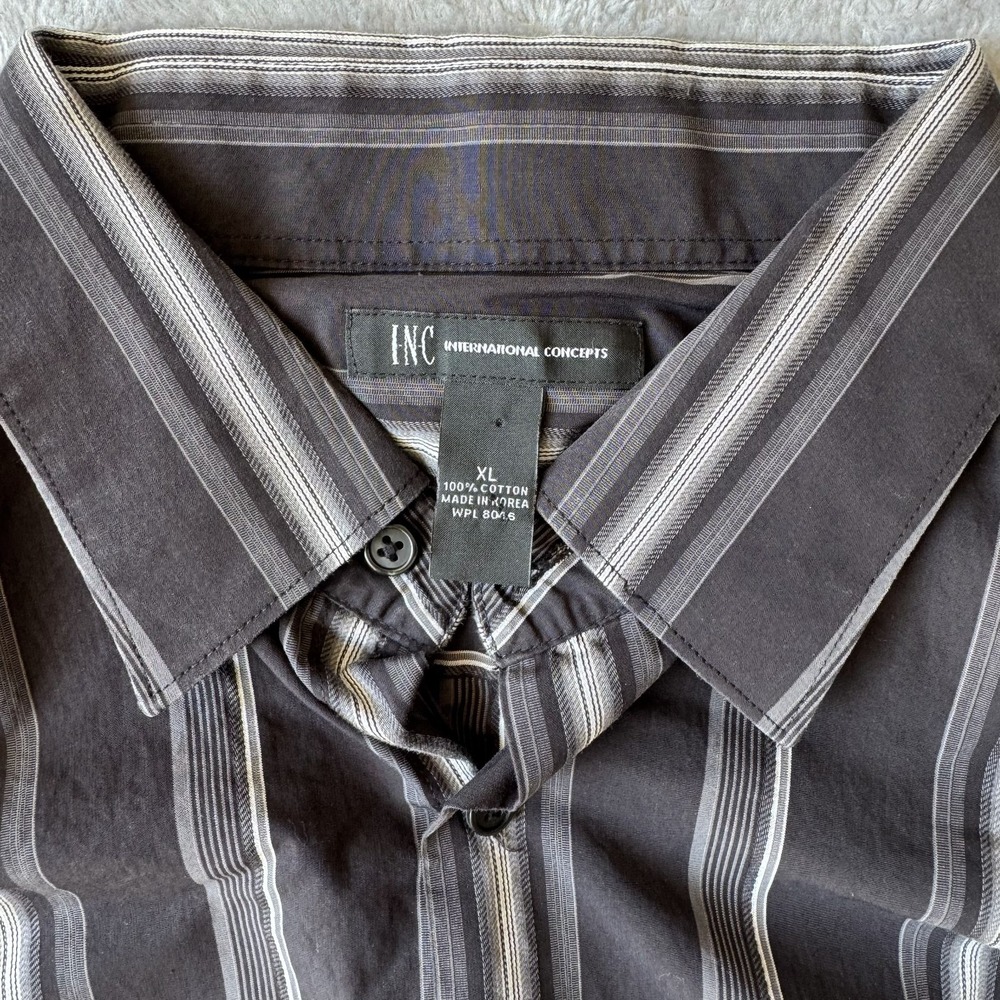I.N.C International Concepts Shirt Men XL Black Cotton Striped Classic Button-Up - Picture 3 of 9